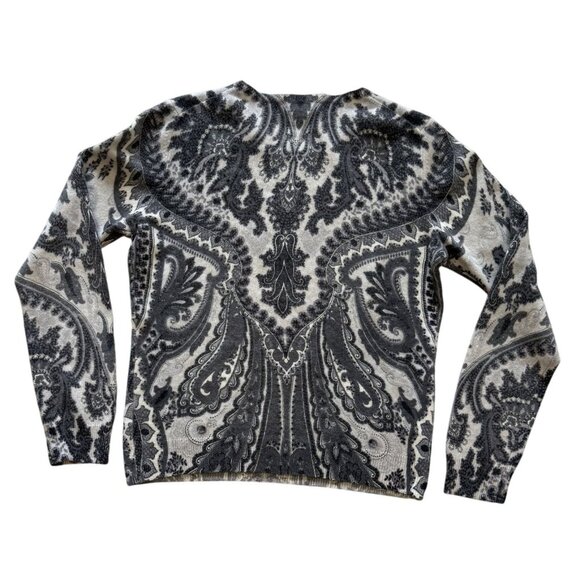 Madison Cashmere Grey Black Paisley Sweater M 100% Cashmere Boho Lightweight - Picture 4 of 5